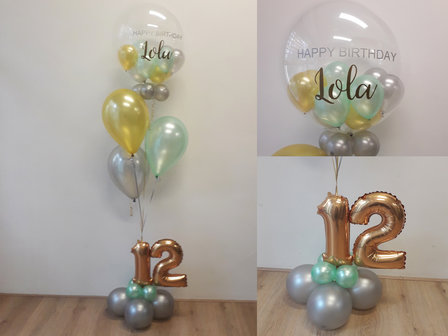 Lovedeco - Birthday ballonboeket Lisa voor Lola goud, zilver en mint groen 12 jaar