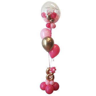 Lovedeco - Birthday ballonboeket Lisa voor Sophie fuchsia goud en baby roze 8 jaar