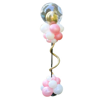 Lovedeco - Bescheiden ballonpilaar diva chrome goud roze en wit