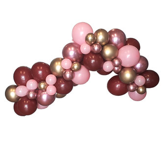 Lovedeco - Organic ballonnenboog small Chrome goud, chrome mauve, bubblegum pink en marroon