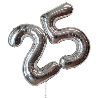 Lovedeco - Medium cijfer helium ballonnen, 25 zilver