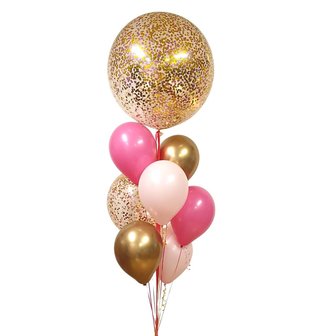 Lovedeco - Heliumtros Milou, Goud confetti, Fuchsia, pastel roze, chrome goud