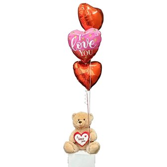 Lovedeco - Knuffelbeer I Love you met valentijn helium tros