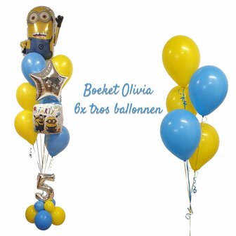 Lovedeco - Pakket 4 - Thema Boeket Olivia en 6 trossen van 5 helium ballonnen