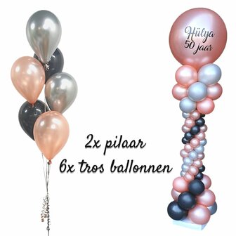 Lovedeco - Pakket 7 - 2 stuks Ballonnenpilaar en 6 trossen van 6 helium ballonnen