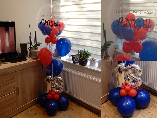 Lovedeco - Birthday ballonboeket Lisa voor Angel Royal blue,red en zilver 18 jaar